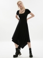 Black Gothic Square Neck Fitted Daily Wear Irregular Long Dress