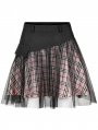 Black and Pink Plaid Gothic Grunge Mesh High Waist Short Skirt