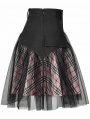 Black and Pink Plaid Gothic Grunge Mesh High Waist Short Skirt
