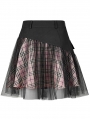 Black and Pink Plaid Gothic Grunge Mesh High Waist Short Skirt