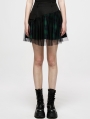 Black and Green Plaid Gothic Grunge Mesh High Waist Short Skirt
