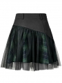 Black and Green Plaid Gothic Grunge Mesh High Waist Short Skirt