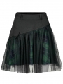 Black and Green Plaid Gothic Grunge Mesh High Waist Short Skirt