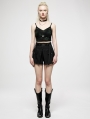 Black Gothic Punk A-Line Casual Fake Two-Piece Shorts for Women