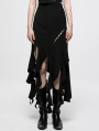 Black Gothic Grunge Irregular Ruffles Tassel Long Skirt