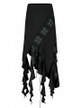 Black and Green Plaid Gothic Grunge Irregular Ruffles Tassel Long Skirt