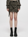 Black and Brown Plaid Gothic Punk Grunge Asymmetric Short Skirt