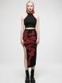 Black and Red Sexy Gothic Punk Handwritten Ink Print Asymmetric Long Skirt