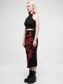 Black and Red Sexy Gothic Punk Handwritten Ink Print Asymmetric Long Skirt