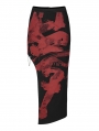 Black and Red Sexy Gothic Punk Handwritten Ink Print Asymmetric Long Skirt