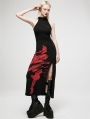 Black and Red Sexy Gothic Punk Chinese Style Handwritten Ink Print Long Dress