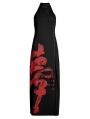 Black and Red Sexy Gothic Punk Chinese Style Handwritten Ink Print Long Dress