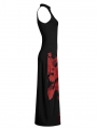 Black and Red Sexy Gothic Punk Chinese Style Handwritten Ink Print Long Dress