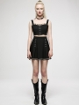 Black Gothic Punk Metal Buckle Pleated Short Skirt