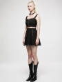 Black Gothic Punk Metal Buckle Pleated Short Skirt