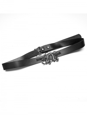 Black Gothic Punk Chinese Style Dragon-Shaped PU Leather Belt