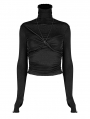 Black Gothic Asymmetrical Bow Chain Long Sleeve T-Shirt for Women