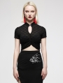 Black Gothic Chinese Style Sheer Short-Sleeved T-Shirt for Women