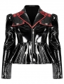 Black and Red Gothic Punk Military Stretch PU Leather Plus Size Jacket for Women