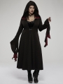 Black and Red Gothic Retro Wizard Long Hooded Plus Size Coat for Women