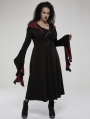 Black and Red Gothic Retro Wizard Long Hooded Plus Size Coat for Women