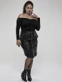 Black Gothic Off-the-Shoulder Long Sleeve Knit Plus Size T-Shirt for Women
