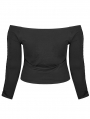 Black Gothic Off-the-Shoulder Long Sleeve Knit Plus Size T-Shirt for Women