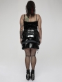 Black Gothic Punk Military Sexy Slit PU Leather Short Plus Size Skirt