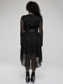 Black Gothic Punk Belt Long Sleeve High-Low Lace Plus Size Dress