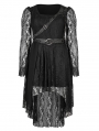 Black Gothic Punk Belt Long Sleeve High-Low Lace Plus Size Dress
