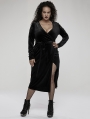 Black Gothic Sexy V-Neck Velvet Slit Long Sleeve Plus Size Dress