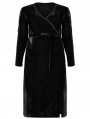 Black Gothic Sexy V-Neck Velvet Slit Long Sleeve Plus Size Dress