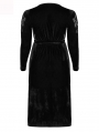 Black Gothic Sexy V-Neck Velvet Slit Long Sleeve Plus Size Dress