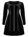 Black Gothic Punk Long Sleeve Velvet Short Plus Size Dress