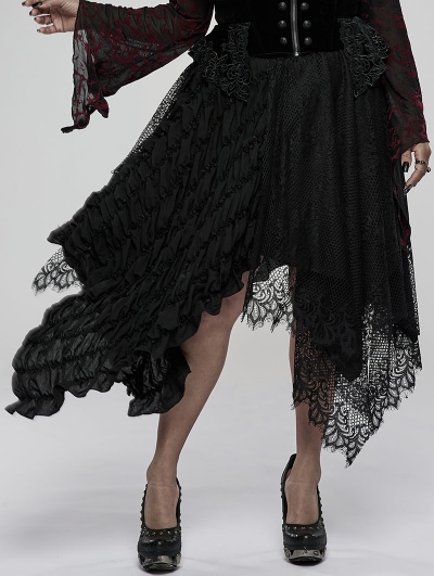 Black Gothic Daily Wear Lace Asymmetric Plus Size Skirt