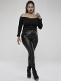 Black Gothic Punk PU Leather Long Plus Size Trousers for Women