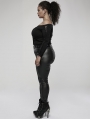 Black Gothic Punk PU Leather Long Plus Size Trousers for Women