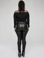 Black Gothic Punk PU Leather Long Plus Size Trousers for Women