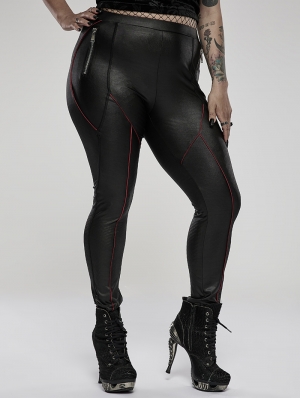 Black and Red Gothic Punk Plus Size Leggings for Women