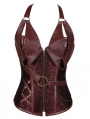 Red/Black/Brown Vintage PU Leather Halter Overbust Steampunk Corset