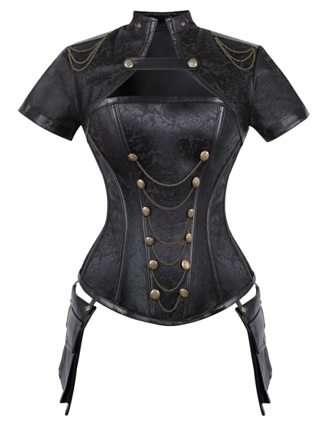 Red/Black Retro Gothic Overbust Steampunk Corset with Short Jacket 