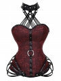 Red/Black Gothic Halter Jacquard Steampunk Overbust Corset