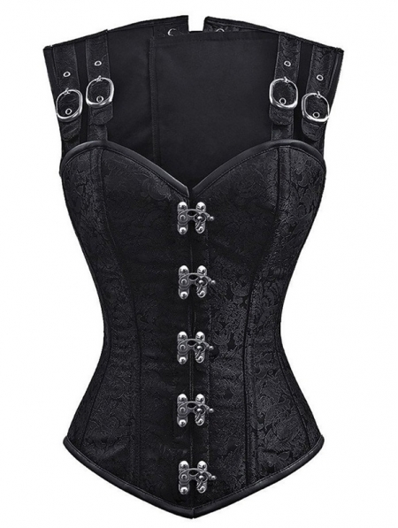 Red/Black Vintage Jacquard Overbust Steampunk Corset 