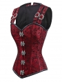 Red/Black Vintage Jacquard Overbust Steampunk Corset