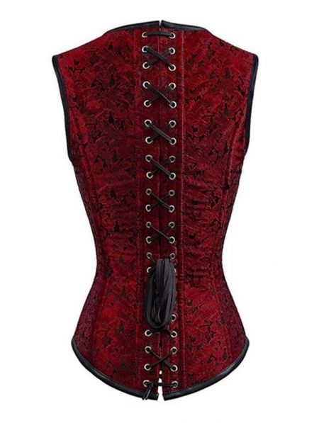 Red/Black Retro Gothic Overbust Steampunk Corset with Short Jacket