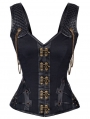 Brown/Black Vintage Gothic Steel Boned Overbust Steampunk Corset