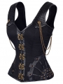 Brown/Black Vintage Gothic Steel Boned Overbust Steampunk Corset