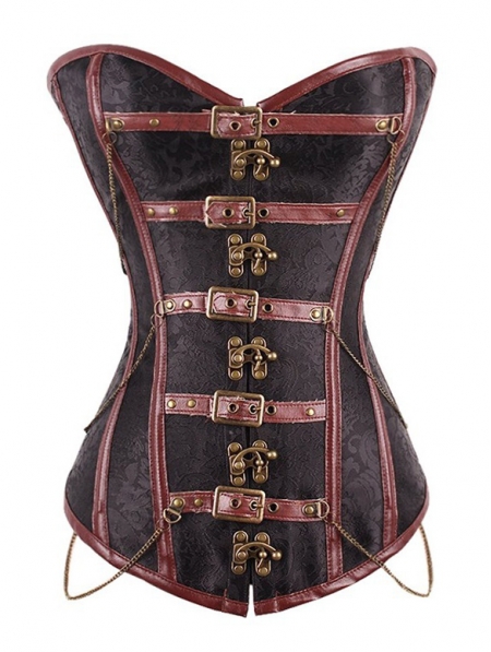 Brown Gothic Buckle Chain Overbust Steampunk Corset - Devilnight.co.uk