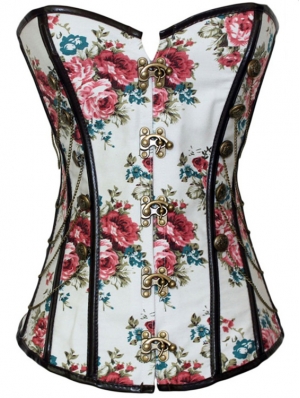 White Floral Pattern Sexy Gothic Overbust Corset