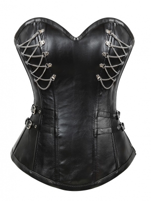 Black Gothic Chain PU Leather Overbust Corset